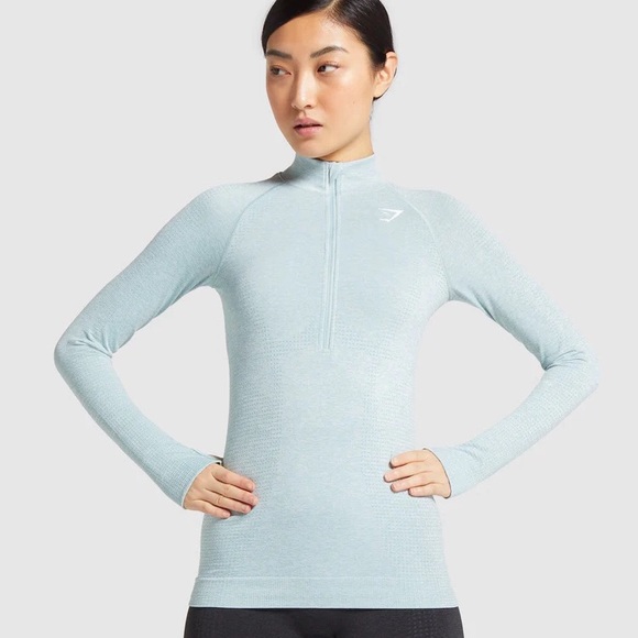 Gymshark ‘Vital’ Seamless 1/2 Zip Long Sleeve (S) - light green marl - Picture 6 of 7